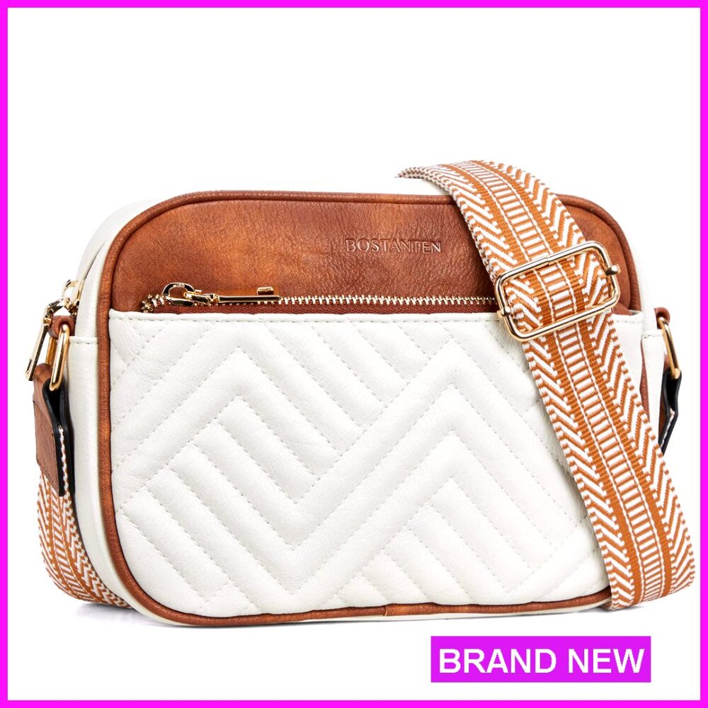 Small Quilted Vegan Leather Crossbody Bag With Wide Adjustable Strap